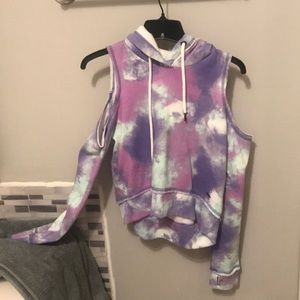 Tie-dye off the shoulder hoodie